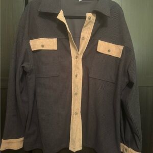 Charcoal Waffle Button Front Shirt​
